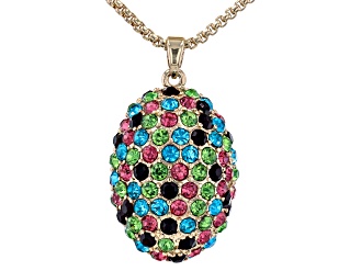 Multi-Color Crystal Gold Tone Easter Egg Pendant With Chain