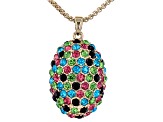 Multi-Color Crystal Gold Tone Easter Egg Pendant With Chain