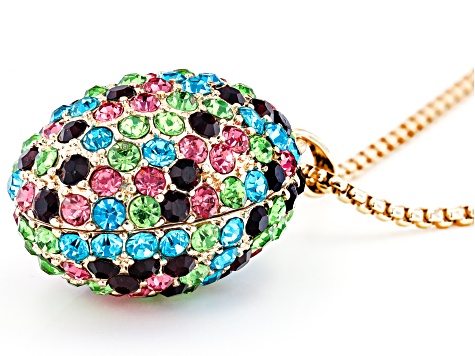 Multi-Color Crystal Gold Tone Easter Egg Pendant With Chain