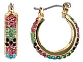 Multi-Color Crystal Gold Tone Huggie Hoop Earrings