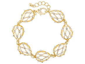 White Crystal Gold Tone Open Design Station Bracelet