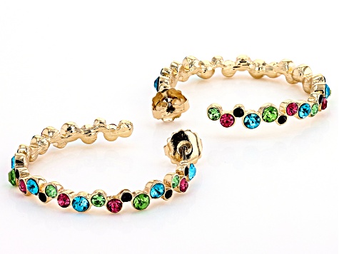 Multi-Color Crystal Gold Tone Hoop Earrings