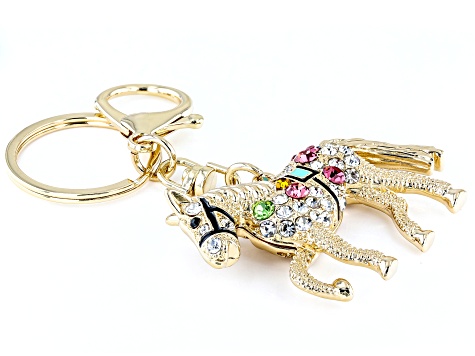 Multi-Color Crystal Gold Tone Carousel Horse Key Chain
