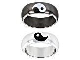 Silver and Black Tone Set of Two Yin and Yang Ring