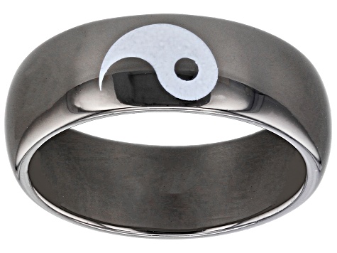 Silver and Black Tone Set of Two Yin and Yang Ring
