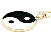 White and Black Enamel, Gold Tone Yin & Yang Pendant With 18" Chain