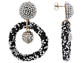 Picture of Black & White Crystal Gold Tone Earrings
