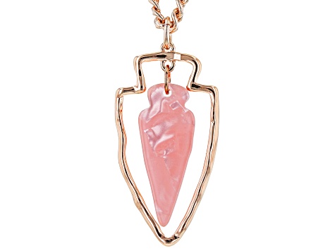 Pink Resin and Multi Color Bead Rose Gold Tone Leaf Necklace