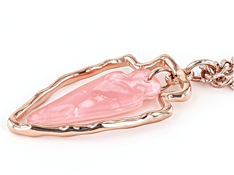 Pink Resin and Multi Color Bead Rose Gold Tone Leaf Necklace