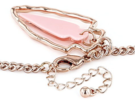 Pink Resin and Multi Color Bead Rose Gold Tone Leaf Necklace