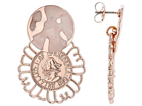 Rose Tone Coin Dangle Earrings