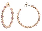 Pink & White Crystal Rose Tone Inside/Outside Hoop Earrings