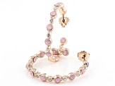 Pink & White Crystal Rose Tone Inside/Outside Hoop Earrings