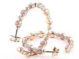 Pink & White Crystal Rose Tone Inside/Outside Hoop Earrings