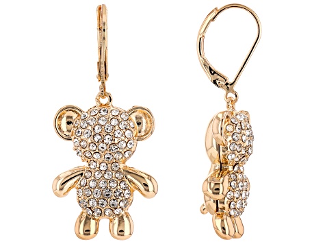 Crystal Gold Tone Teddy Bear Earrings - OPW408 | JTV.com