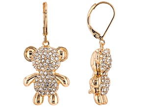 Crystal Gold Tone Teddy Bear Earrings
