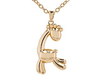 Gold Tone "Balloon Giraffe" Childrens Pendant With 12" Chain