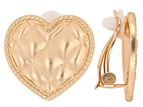 Gold Tone Heart Clip On Earrings