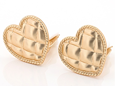 Gold Tone Heart Clip On Earrings
