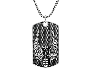 Picture of Silver Tone Winged Grenade Dog Tag Pendant With 24" Chain