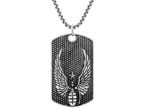 Silver Tone Winged Grenade Dog Tag Pendant With 24" Chain