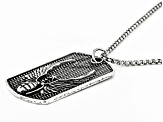 Silver Tone Winged Grenade Dog Tag Pendant With 24" Chain