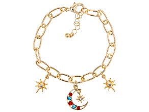 Multi-Color Crystal Gold Tone Celestial Moon Bracelet