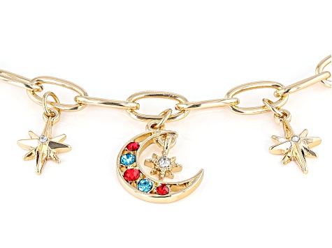 Multi-Color Crystal Gold Tone Celestial Moon Bracelet