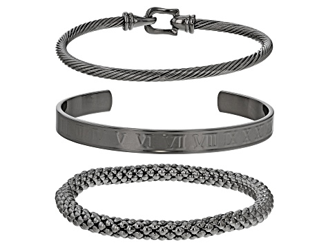 Gun Metal Tone Set of 3 Bracelets