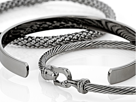 Gun Metal Tone Set of 3 Bracelets