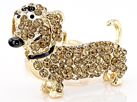 Champagne Crystal Gold Tone Dachshund Key Chain