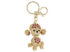Pink & Black Crystal Gold Tone Poodle Key Chain
