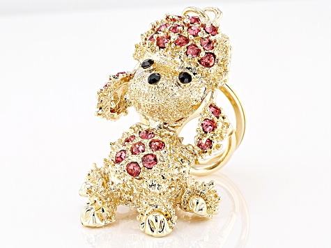 Pink & Black Crystal Gold Tone Poodle Key Chain