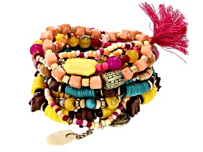 Multi-Color Beaded Set of 11 Stretch Bracelets