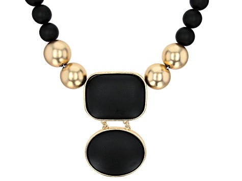 Black & Gold Resin Gold Tone Statement Necklace
