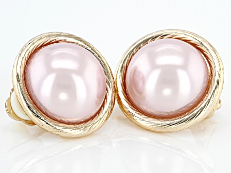 Pink Pearl Simulant Gold Tone Clip-On Earrings