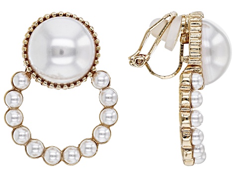 White Pearl Simulant Gold Tone Clip-On Earrings