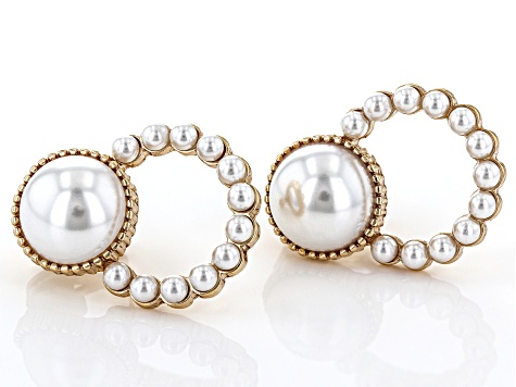 White Pearl Simulant Gold Tone Clip-On Earrings