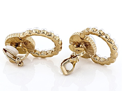 White Pearl Simulant Gold Tone Clip-On Earrings