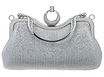 Picture of White Crystal Silver Tone Clutch Purse