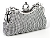 White Crystal Silver Tone Clutch Purse