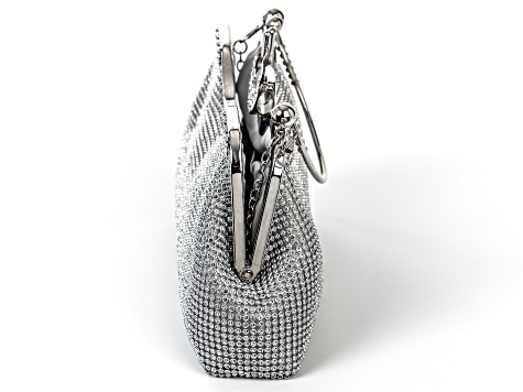 White Crystal Silver Tone Clutch Purse