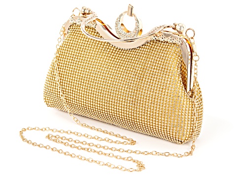 White Crystal Gold Tone Clutch Purse