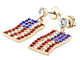 Red, White & Blue Crystal Gold Tone American Flag Earrings