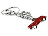 White Crystal Silver Tone Red Enamel Vintage Truck Key Chain