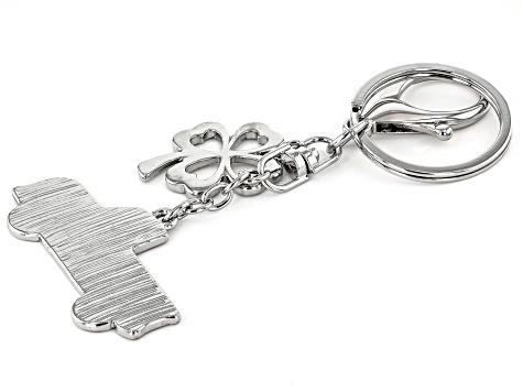 White Crystal Silver Tone Red Enamel Vintage Truck Key Chain