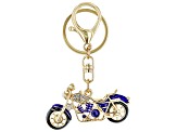 White Crystal Gold Tone Blue Motorcycle Key Chain