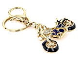 White Crystal Gold Tone Blue Motorcycle Key Chain