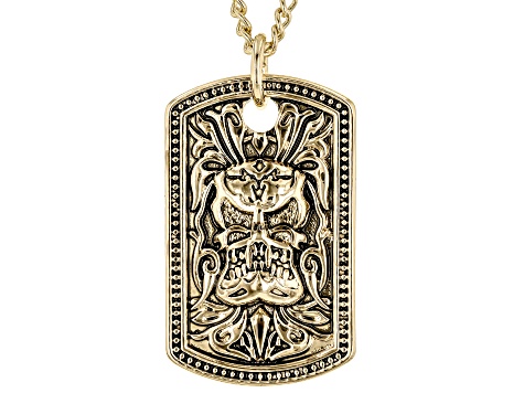 Gold Tone Skull Pendant With 24" Chain