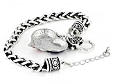 White Crystal & Enamel Silver Tone Heart Shape Patriotic Bracelet